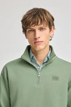 Sudadera verde jade relax de media cremallera con detalle Polo Club