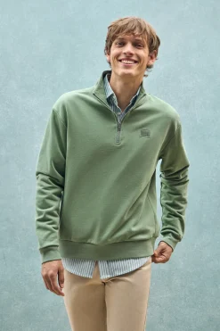 Sudadera verde jade relax de media cremallera con detalle Polo Club