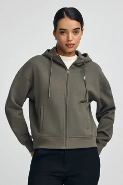 Sudadera verde militar con capucha con cremallera y logo Rigby Go