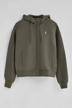 Sudadera verde militar con capucha con cremallera y logo Rigby Go