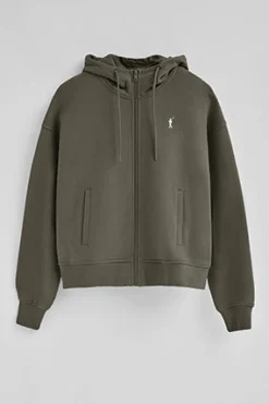 Sudadera verde militar con capucha con cremallera y logo Rigby Go
