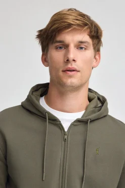 Sudadera verde militar con capucha y cremallera completa con logo Rigby Go