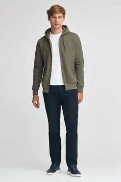 Sudadera verde militar con capucha y cremallera completa con logo Rigby Go