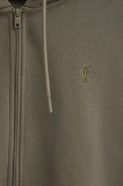 Sudadera verde militar con capucha y cremallera completa con logo Rigby Go