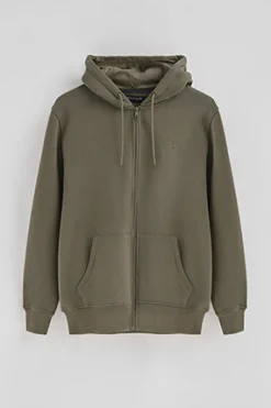 Sudadera verde militar con capucha y cremallera completa con logo Rigby Go