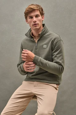 Sudadera verde militar de media cremallera con logo Polo Club