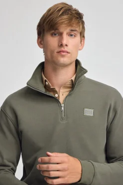 Sudadera verde militar de media cremallera con logo Polo Club