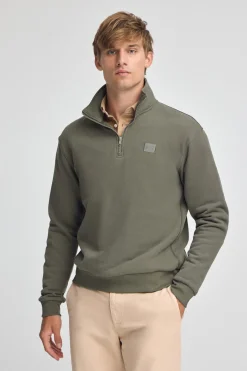 Sudadera verde militar de media cremallera con logo Polo Club