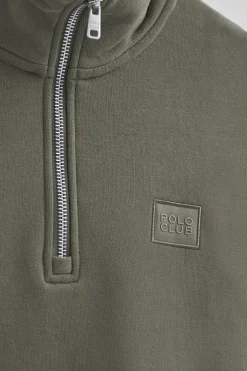 Sudadera verde militar de media cremallera con logo Polo Club