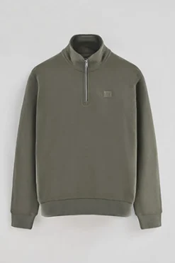 Sudadera verde militar de media cremallera con logo Polo Club