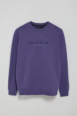 Sudadera violeta azulado regular de cuello redondo y print engomado