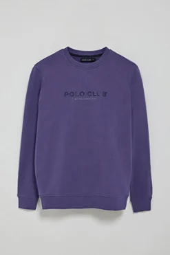 Sudadera violeta azulado regular de cuello redondo y print engomado
