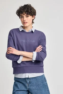 Sudadera violeta azulado con logo frontal engomado Polo Club