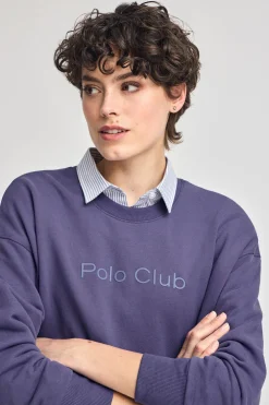 Sudadera violeta azulado con logo frontal engomado Polo Club