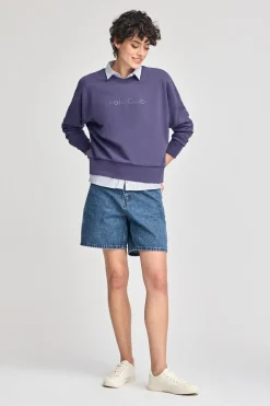 Sudadera violeta azulado con logo frontal engomado Polo Club
