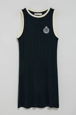 Vestido azul marino acanalado con parche náutico