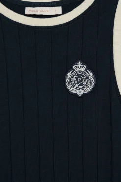 Vestido azul marino acanalado con parche náutico