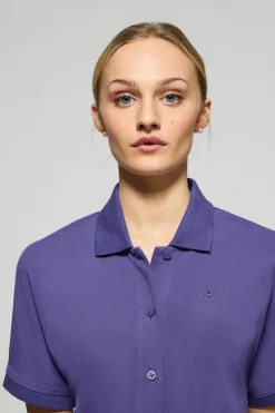 Vestido violeta azulado abotonado con bordado PC