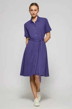 Vestido violeta azulado abotonado con bordado PC