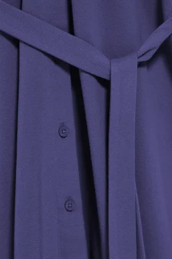 Vestido violeta azulado abotonado con bordado PC