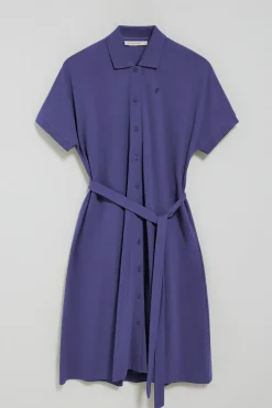 Vestido violeta azulado abotonado con bordado PC